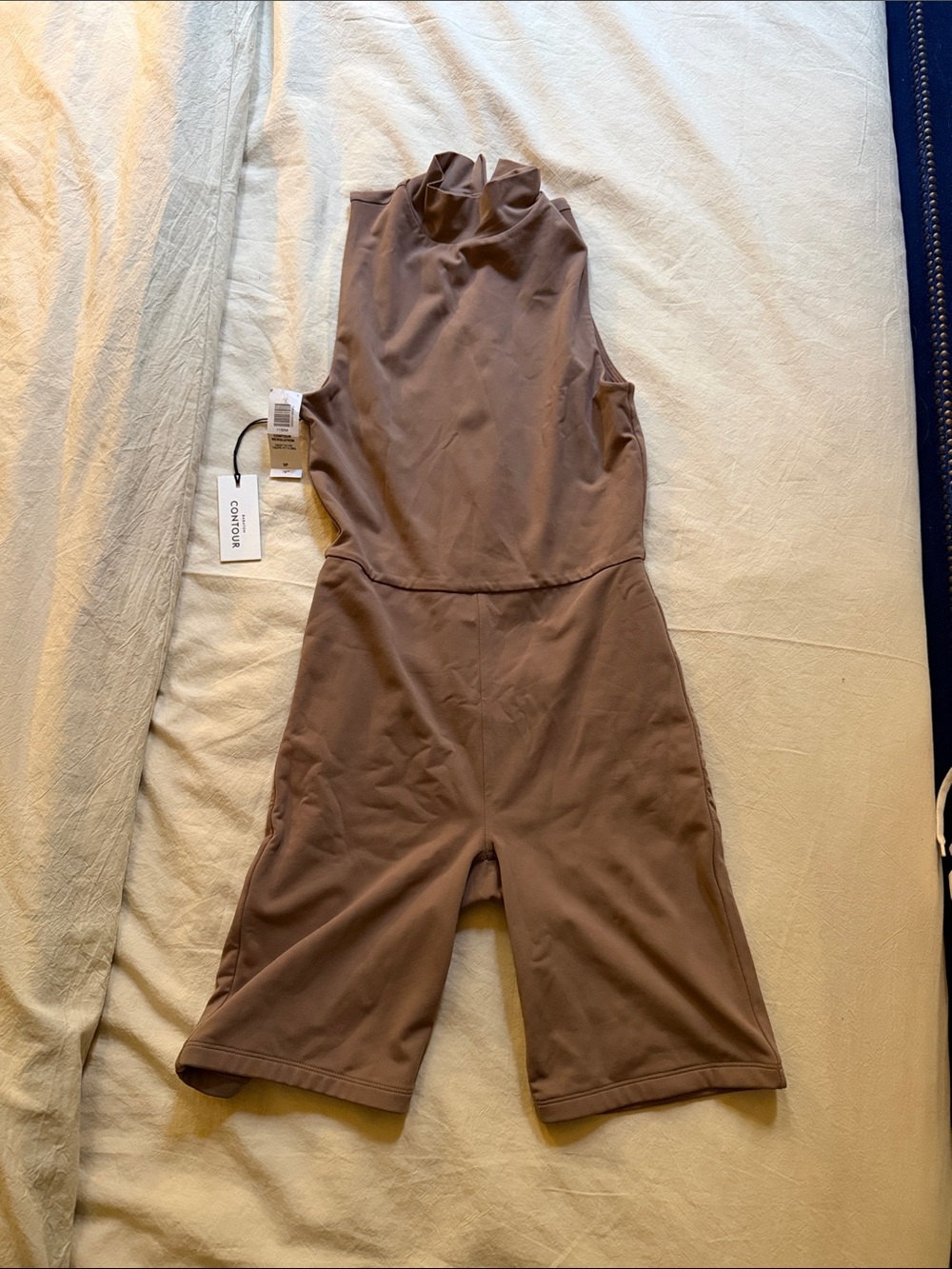 Aritzia Sleeveless Mock Neck Romper in Taupe